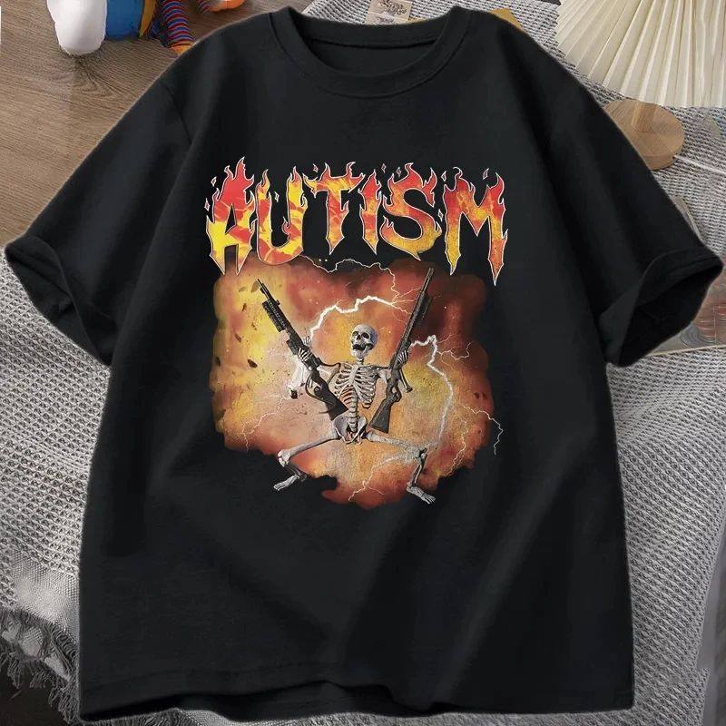 Autistic Funny Skeleton T-Shirt Women Autism Meme Graphic T
