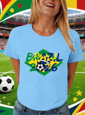 Brazil 2026 Football Printing T-Shirts Women'S Fashion Summe