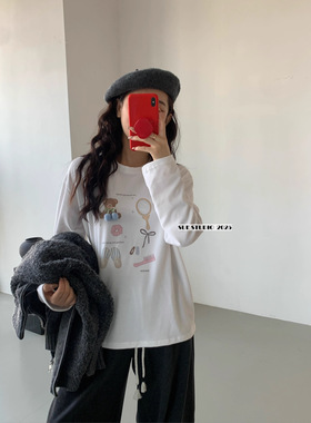 冬季小众设计感立体蝴蝶结云朵棉上衣韩系通勤舒适长袖T恤女97153