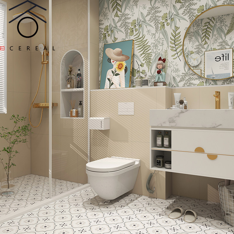 树叶植物釉面砖花砖卫生间浴室墙砖阳台厨房大板花片瓷砖400x800