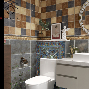 美式复古做旧卫生间浴室墙地砖仿古釉面砖花砖300x300餐厅厨房砖