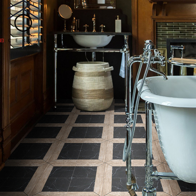 木纹拼大理石转角复古小花砖200x200 餐厅厨房防滑地砖卫生间瓷砖