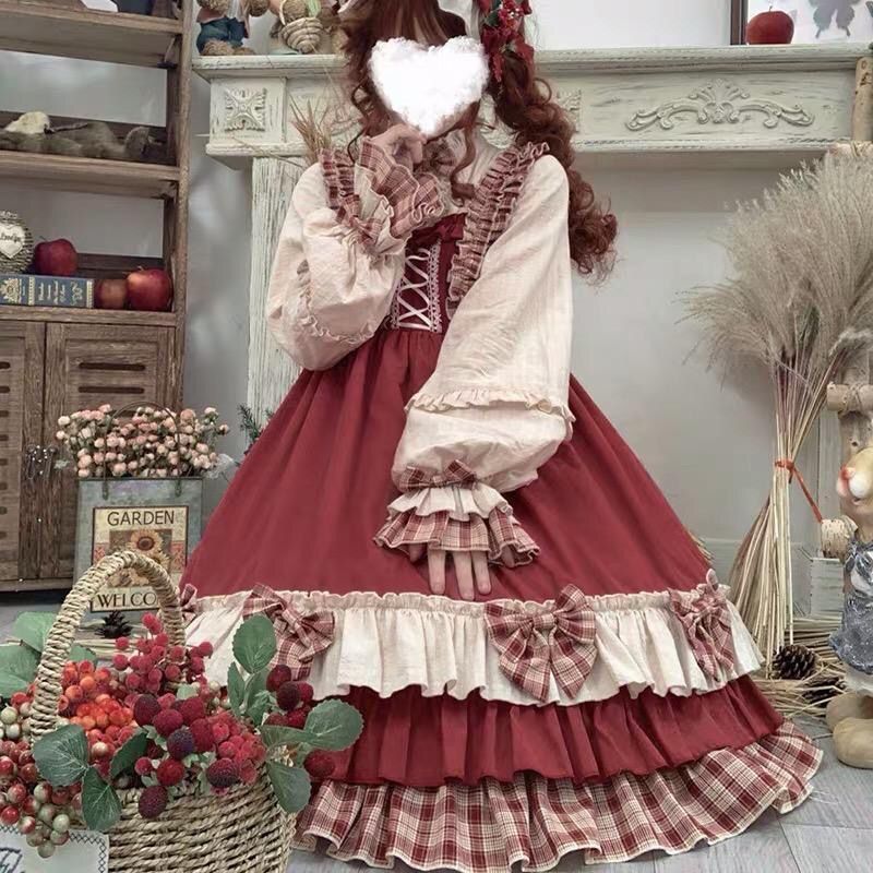大码lolita裙lo浆果少女op长袖洛丽塔裙子秋季胖mm小红帽斗篷洋装