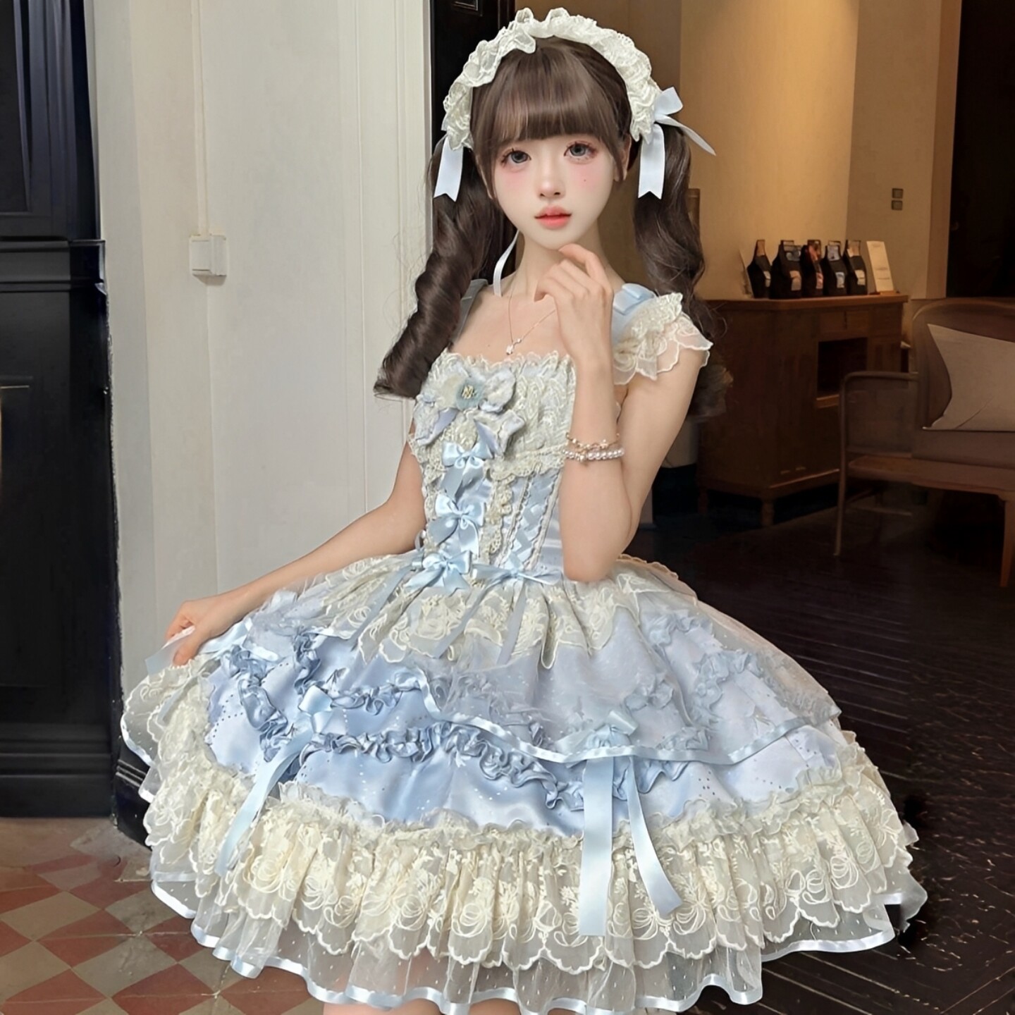 梦呓蝶Lolita裙洛丽塔蕾丝吊带连衣裙少女芭蕾风蛋糕裙蝴蝶结JSK