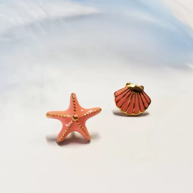 蔷薇之恋海星贝壳925纯银耳钉