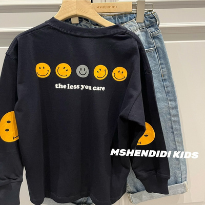 男童长袖t恤纯棉2026新款儿童秋季上衣笑脸超好看中大童青少年装