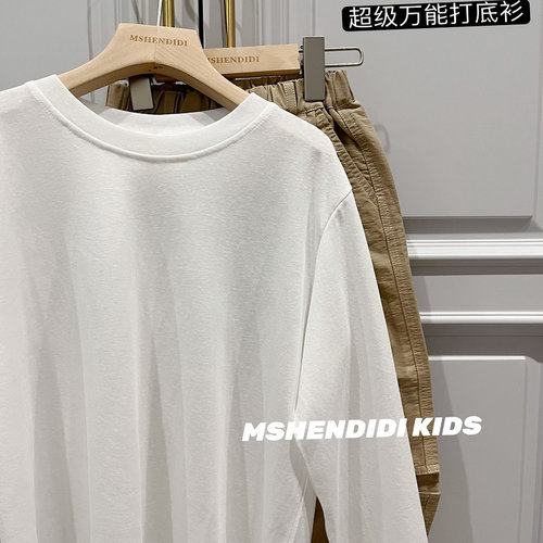 万能打底衫黑白打底衫 男女童圆领薄款纯棉长袖t恤春秋季纯色内搭