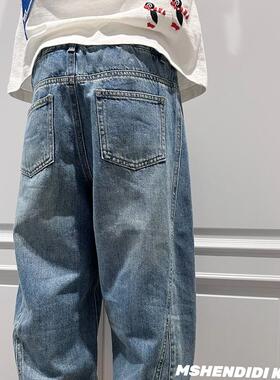 妈妈也能穿的神裤~日系男大童春夏直筒宽松阔腿牛仔裤儿童薄裤子