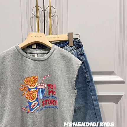 Mshendidi男童圆领纯棉背心T恤2026夏季新款儿童宽松韩版无袖上衣