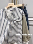 26ss日系儿童小众条纹重工拼接学院风长袖 男女童纯棉衬衣亲子 衬衫