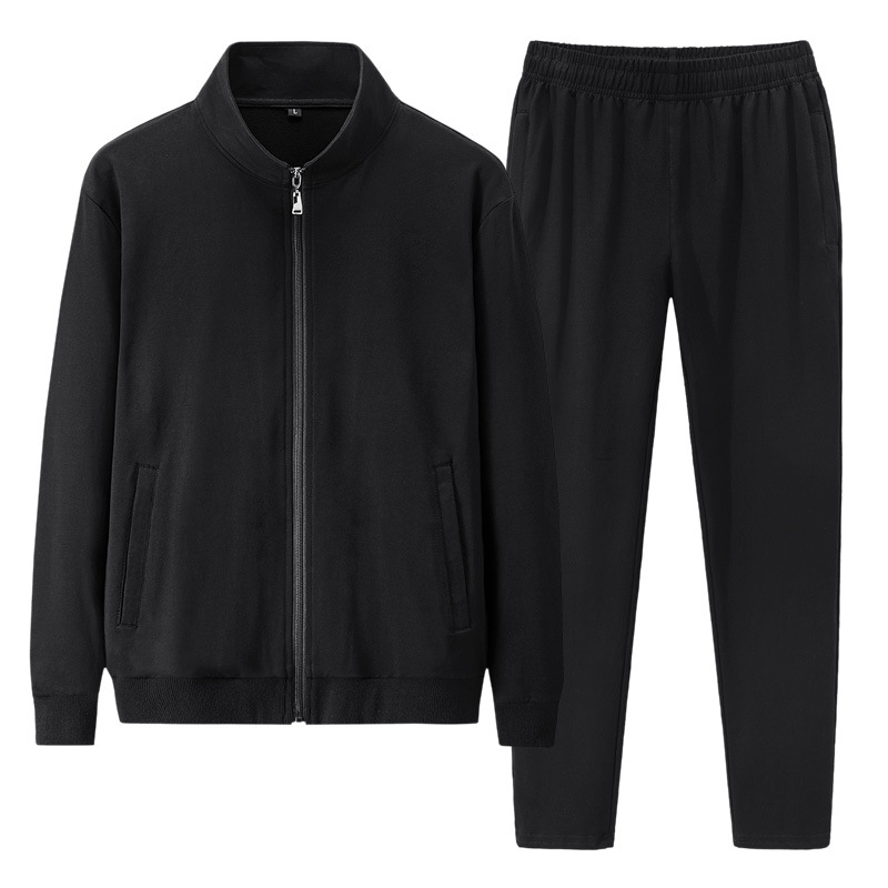 日本品质运动套装男春秋纯棉卫衣中老年休闲运动服男士立领长袖长