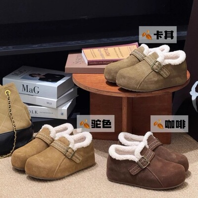 日本品质秋冬新款~2025复古勃肯鞋女厚底懒人包头雪地靴加绒休闲