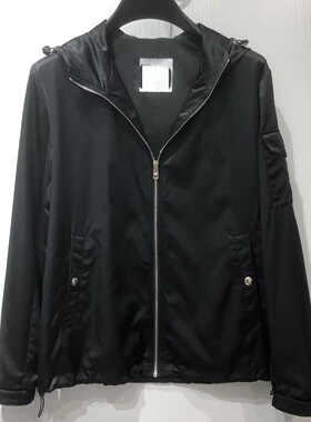 连帽黑色夹克欧美时尚高端新款男士运动休闲轻薄宽松夹克外套百搭
