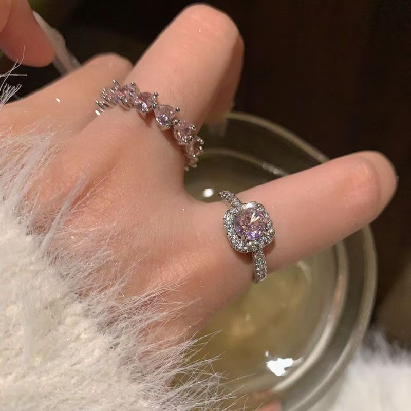 超闪粉色戒指~锆石bling高级感