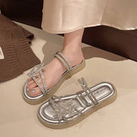 Flat slippers for women's summer outerwear with a high-end look 2026 new style beach bow crystal diamond paired with skirt and sandals thumbnail 8