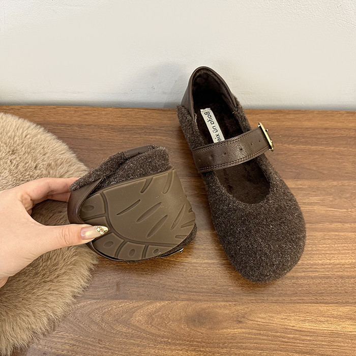 勃肯鞋女2025新款冬乐福鞋加绒玛丽珍豆豆软底不累脚小皮鞋晚晚鞋