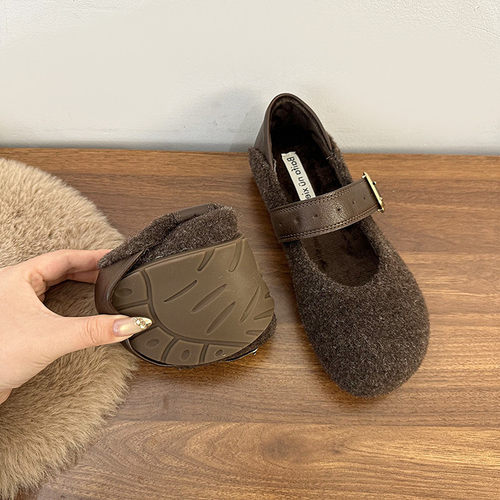 勃肯鞋女2025新款冬乐福鞋加绒玛丽珍豆豆软底不累脚小皮鞋晚晚鞋