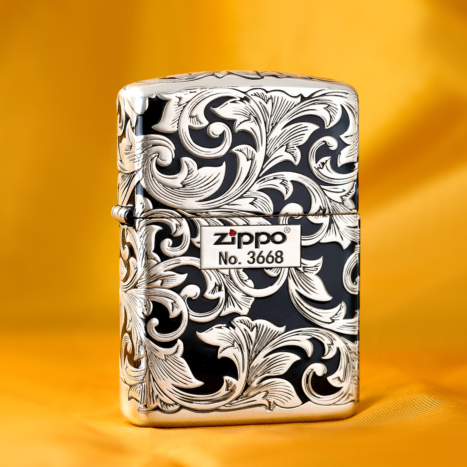 Zippo正品煤油打火机 镀银唐草五面蚀刻填漆雕刻盔甲男士收藏送礼