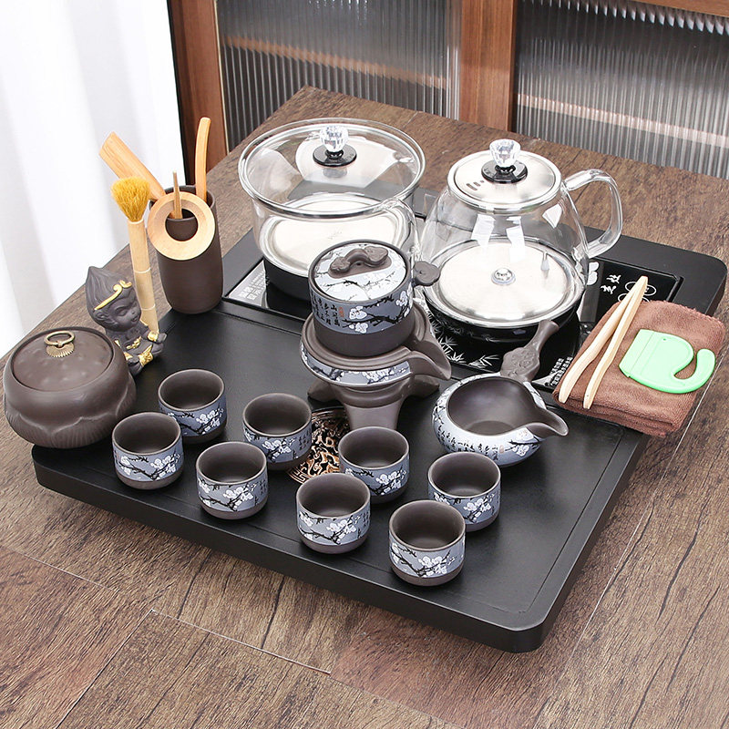 小型家用茶盘全自动一体茶具套组木制茶台托盘2024年新款轻奢现代