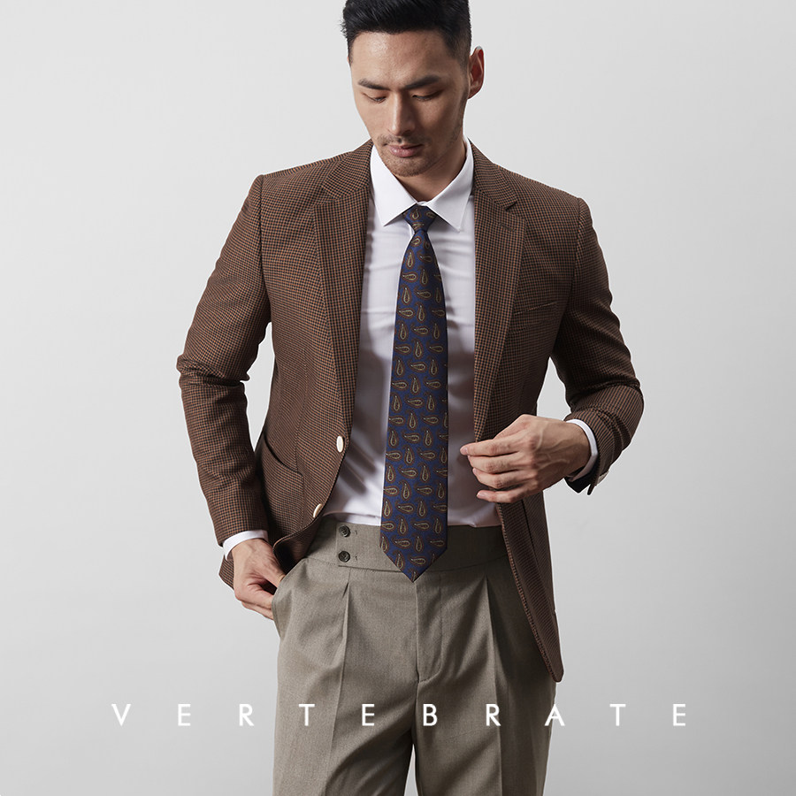 含羊毛秋冬西装砖红格子休闲西服