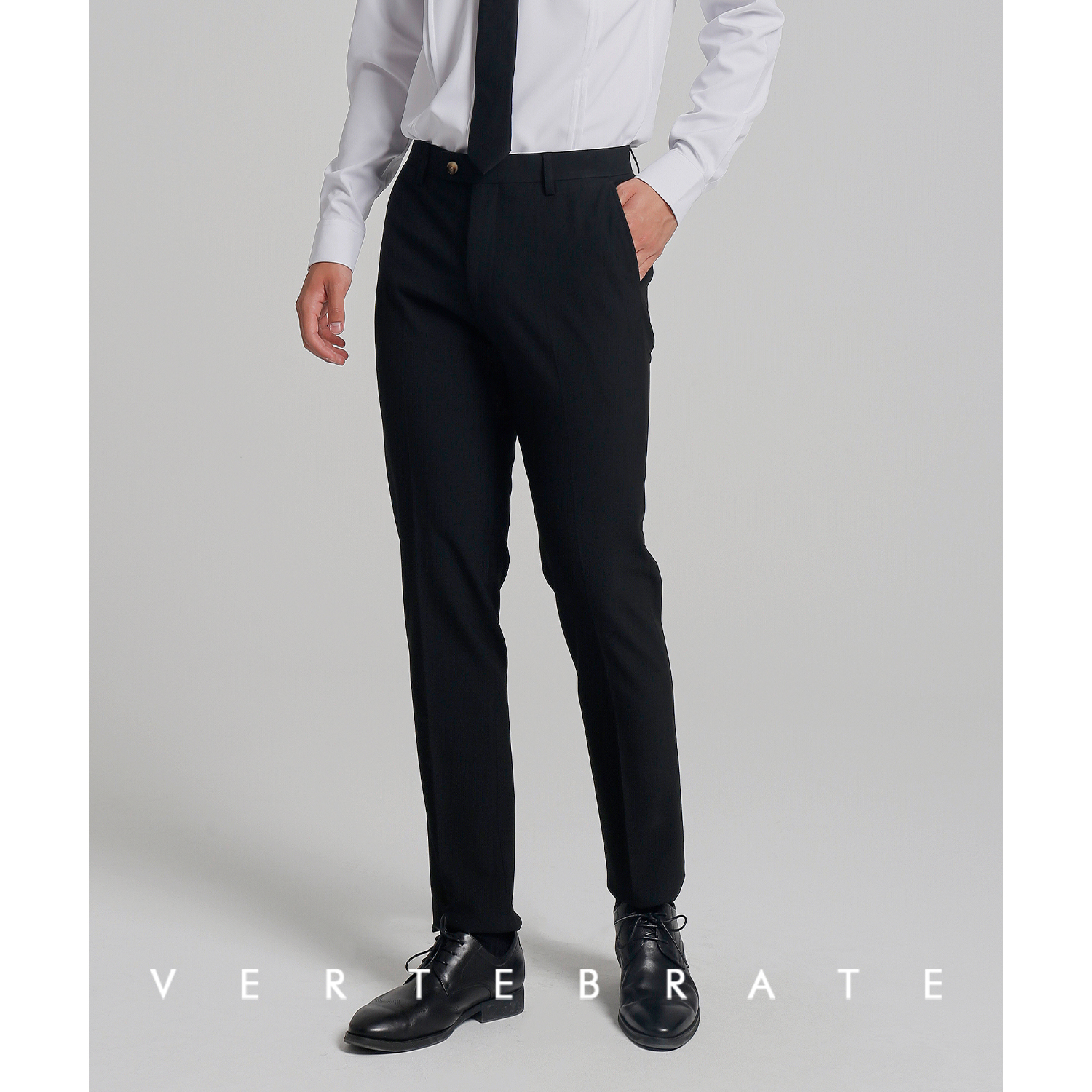 脊椎动物男装纯黑色基础百搭工作服西裤男士修身弹力长裤春秋款