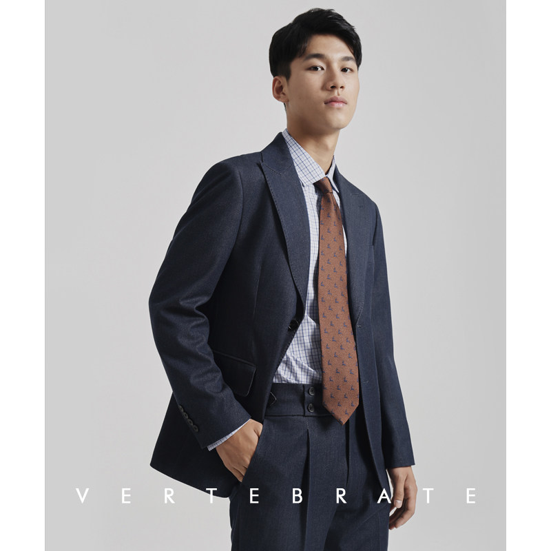 秋季法式休闲西装仿牛仔面料西服