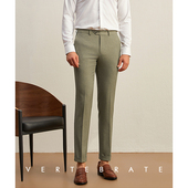 休闲西裤 意式 莫兰迪色系含麻面料卡其绿卷边十分裤 脊椎动物男装