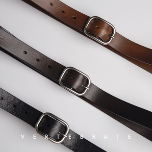 脊椎动物男装头层进口牛皮带压纹做旧简约针扣黑色真皮2.8cm腰带
