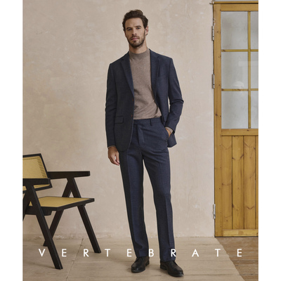 秋冬仿羊毛深蓝混色休闲西装