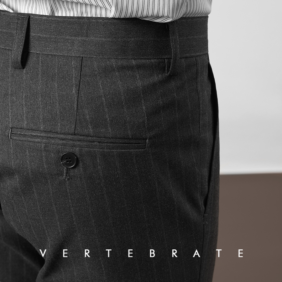 暗条纹日系复古修身春夏西裤长裤