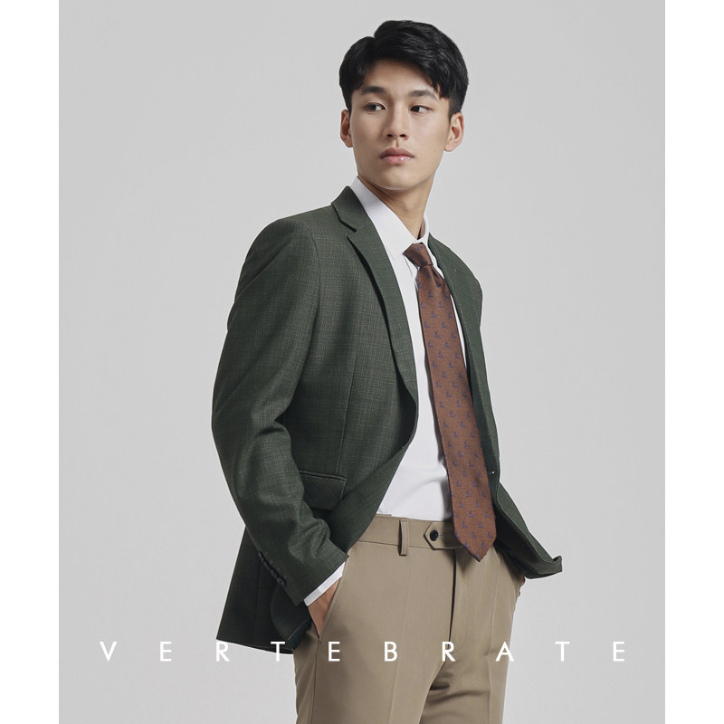 休闲秋季西装墨绿色粗纺西服