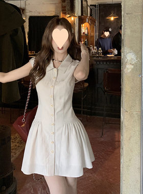 新款韩版学生polo领连衣裙美式辣妹修身显瘦裙子女夏无袖衬衫裙子
