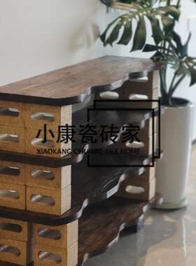 小红书爆款秸秆砖板材波浪边多层玄关柜小户型客厅隔断装饰方块砖