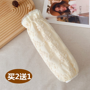 2025白色米色蕾丝袖套长款灰色羽绒服护袖纯棉成人防污套袖秋冬