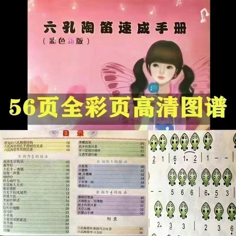 特惠6孔陶笛入门教学自学手册六孔简图谱初学教学教程曲谱陶笛特