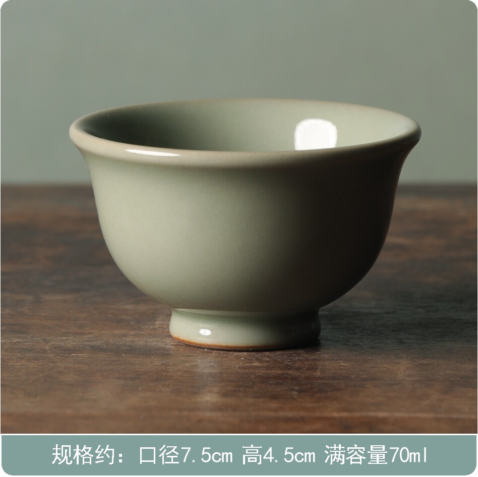 吴越秘色瓷越窑青瓷小压手杯复古主人杯功夫茶杯品茗杯手工单杯