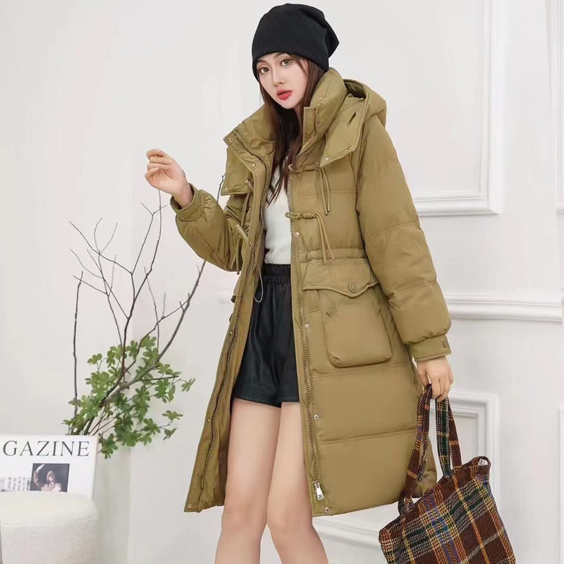 白色中国风羽绒服女冬季新款中长款过膝a字版高级设计感宽松外套