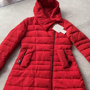 女生红色棉服羽绒棉2024冬季新品中长款拉链款修身保暖妈妈装