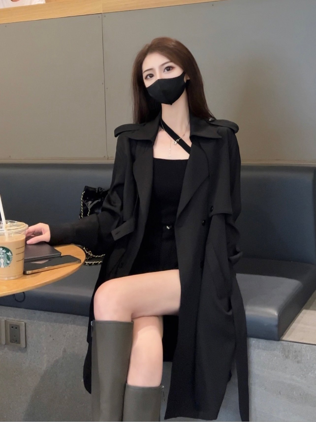 中长款英伦风外套女秋过膝薄款赫本风大衣气质流行设计感风衣七夕
