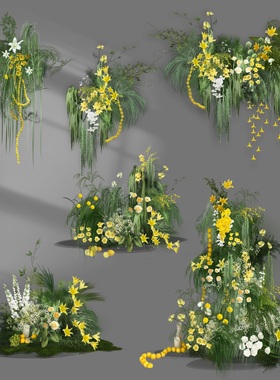 新品黄绿色花艺小清新素材ipad手绘婚礼PSD效果图设计分层素材