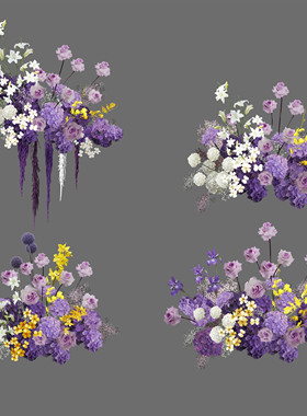 白粉黄色浪漫花艺造型ipad手绘婚礼PSD效果图分层免扣PNG素材