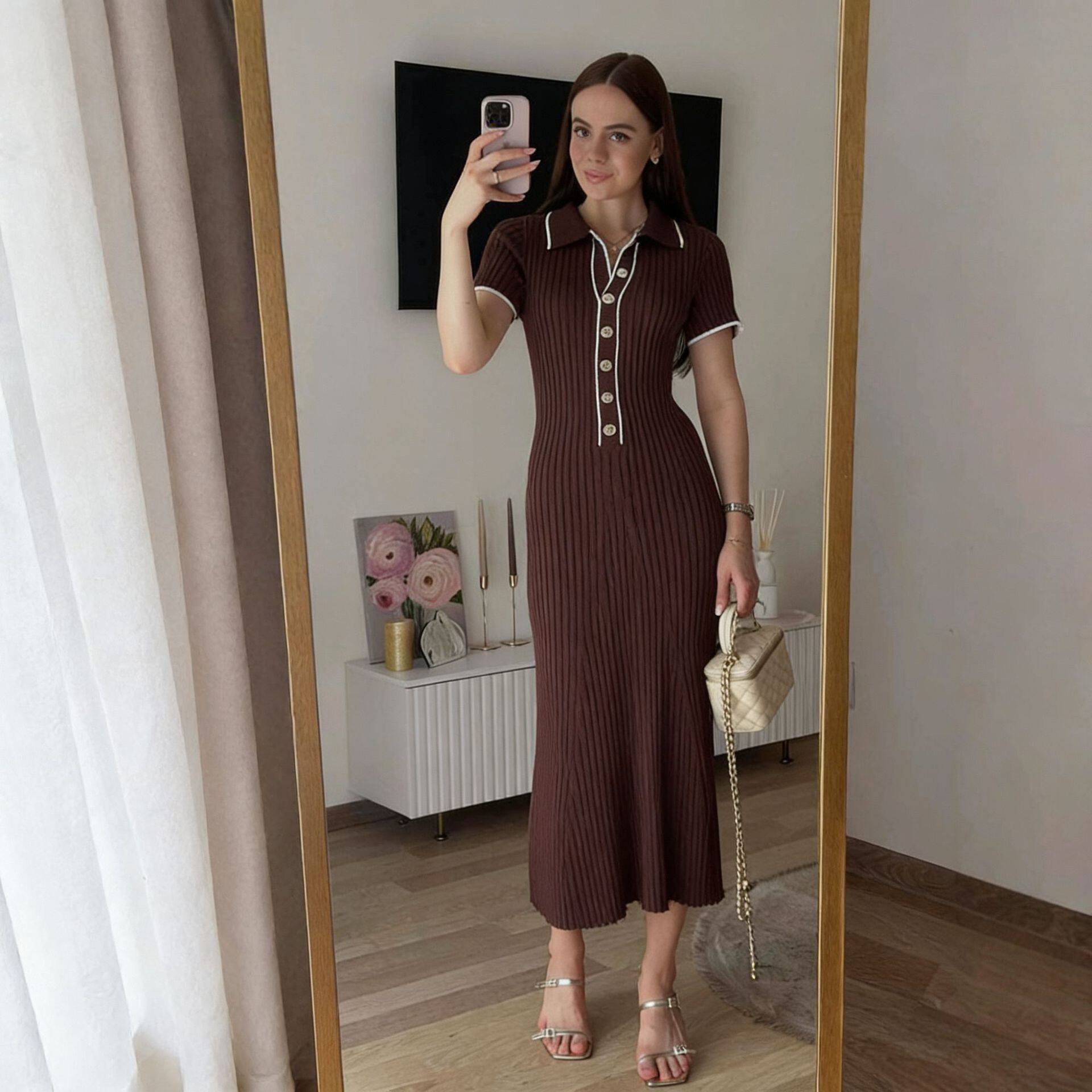 欧美翻领修身显瘦包臀连衣裙