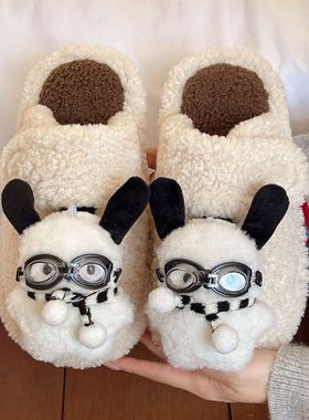 爆款小狗卡通可爱居家软底棉拖鞋女款2025新款秋冬季加绒加厚