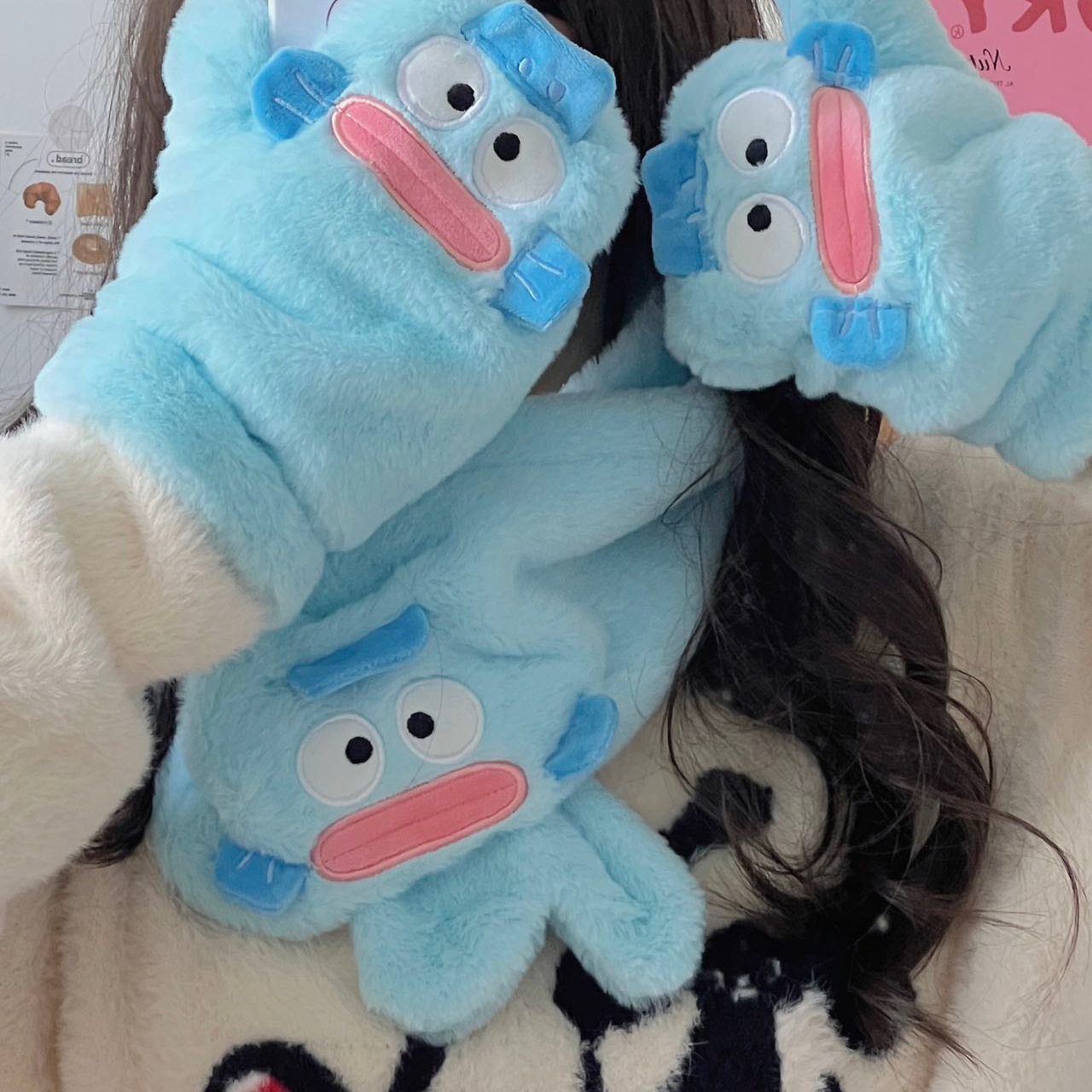 卡通丑鱼围脖手套两件套ins风冬季保暖加厚学生骑行防寒女可挂脖