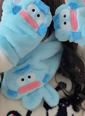 卡通丑鱼围脖手套两件套ins风冬季保暖加厚学生骑行防寒女可挂脖