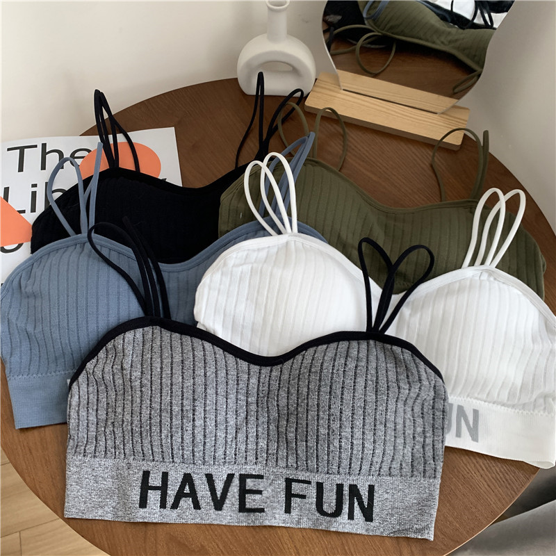 Real auction special price no reduction letter back vest off shoulder strap anti gloss bra bottom wrap