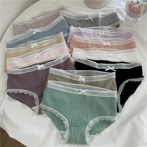 Four pieces of Japanese girls' fresh underwear are not reduced in real shooting. New pure cotton antibacterial low waist pants in summer