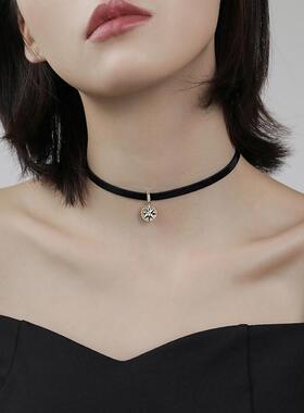 黑色皮绳choker锁骨链小众设计高级感项链女脖子配饰颈带颈链项圈