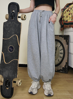 【十万八万】夏季薄款宽松阔腿裤男女灰色运动裤宽束脚裤2023新款