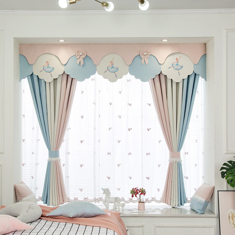 新款窗帘公主风跳舞女孩梦幻甜美粉色加厚遮光儿童房卧室飘窗短帘